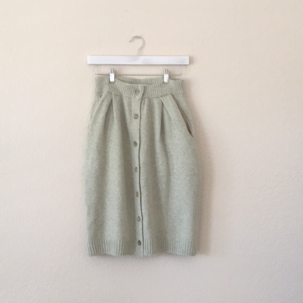 Zara Sweater Skirt Pleated Knit Pastel Green